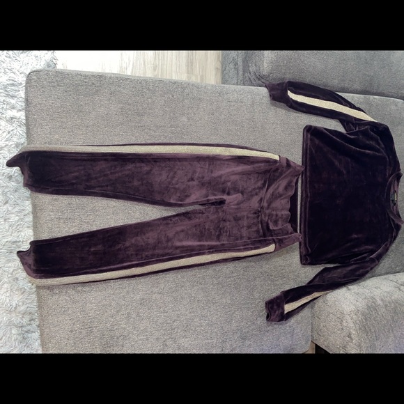 Two piece velour set - high wasted pants crop top style - Picture 2 of 6